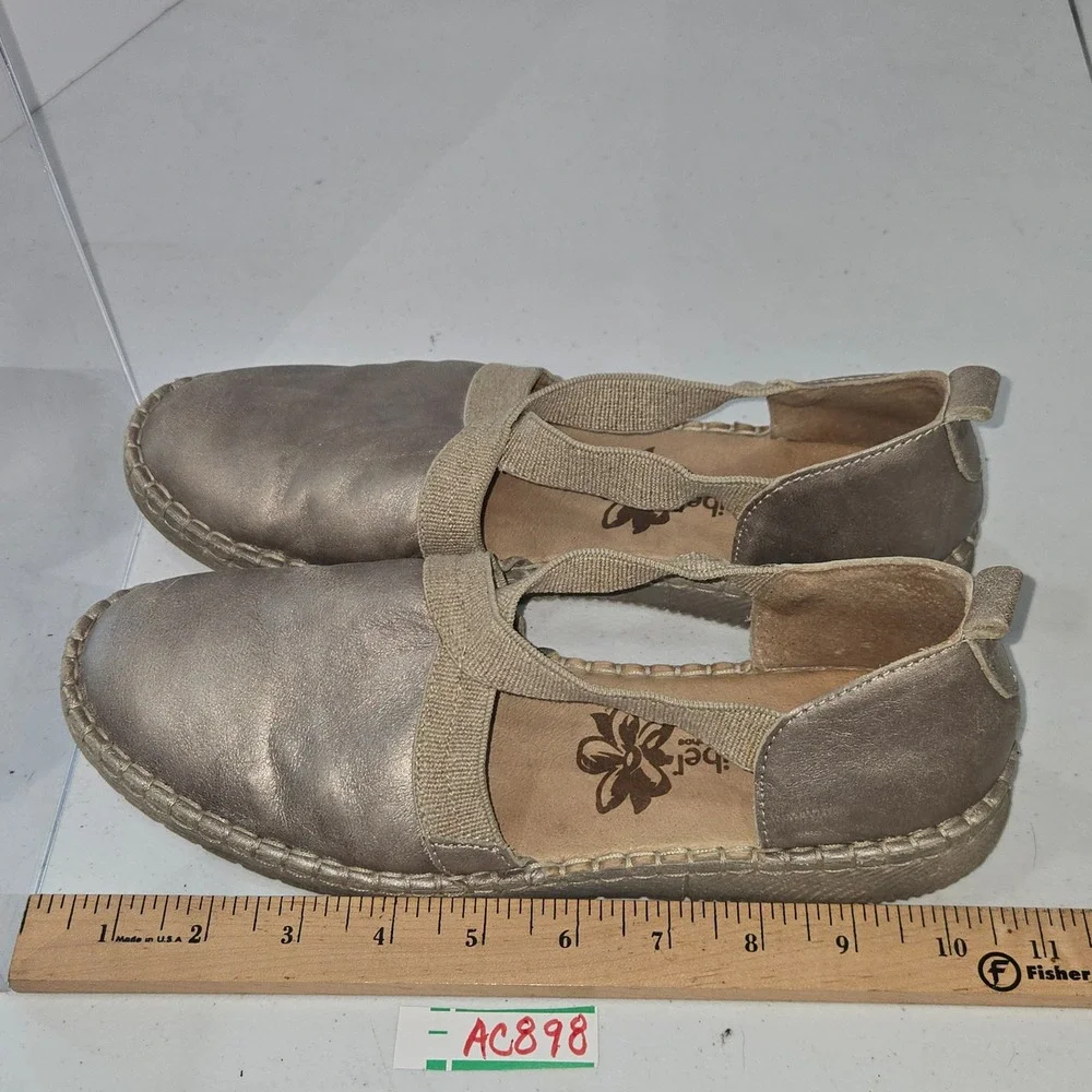 Josef Seibel Womens 40 Metallic Gold Leather Elastic Strap Espadrille Flat AC898
